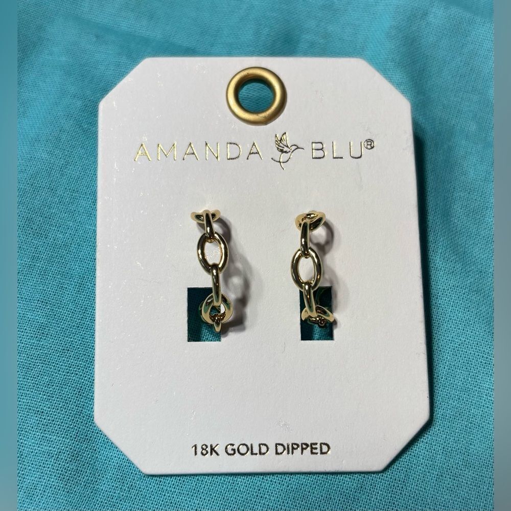 NEW! Amanda Blu Gold London Polished Chain Link Hoop Earrings 18K Gold Dipped NW
